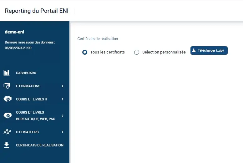 Reporting du PORTAIL ENI