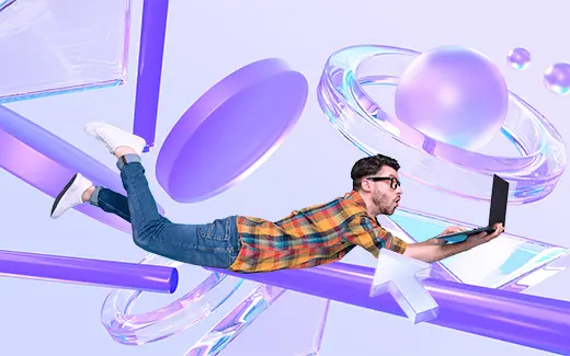 Man met computer in een omgeving die praktisch werk illustreert