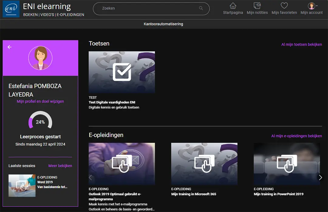 ENI elearning screen ENI elearning screen