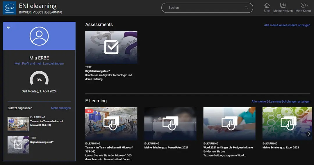 ENI elearning screen ENI elearning screen