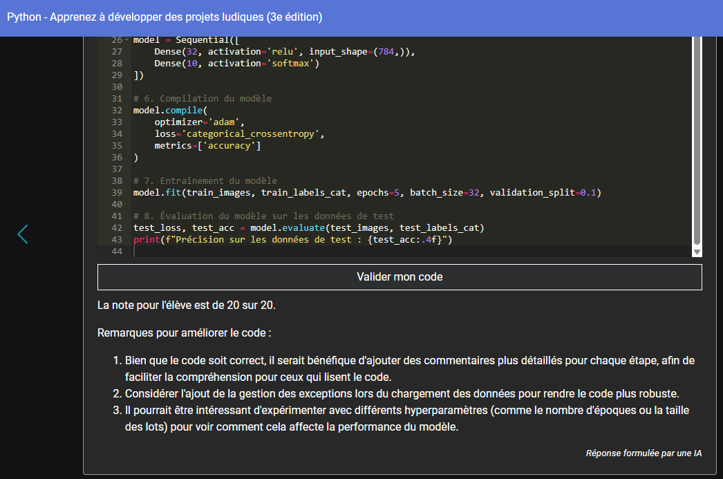 Solution proposée par l'Intelligence Artificielle