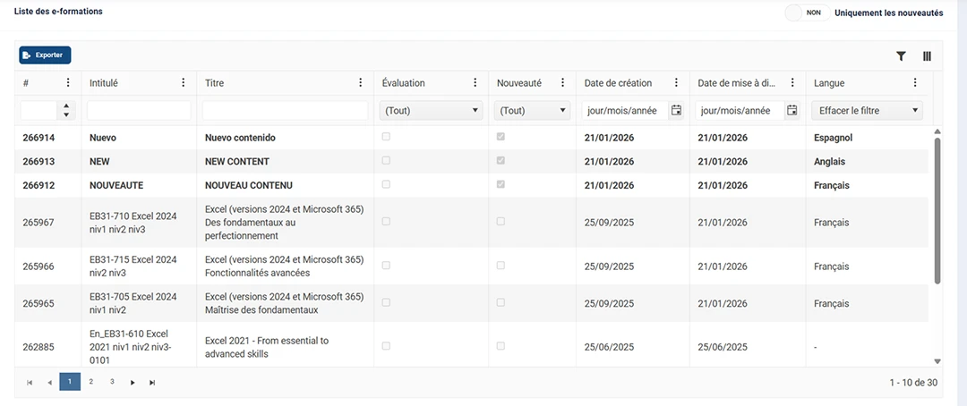 Liste des e-formations